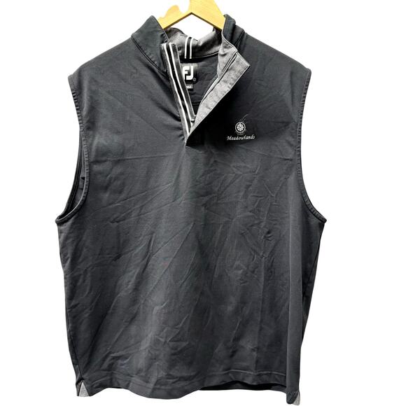 Footjoy Vest Mens Large Black 1/4 Zip MEADOWLANDS Logo Golf Pullover Top - Picture 1 of 6